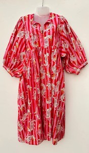 Robe midi en coton imprimé pour femme, col profond avec fermeture à cordon - Product Image 2