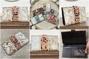 New Trendy Stylish 2026 Cowhide Leather Clutch <b>Wallet</b> with Tooled Floral 777 Jackpot Designer Lady Western Purse for Women's - Product Image 3