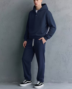 Men's Black Hooded Sweatshirt Set Solid Color Casual Autumn Wear Polyester/Cotton French Terry Knitted Fabric 380g Breathable - Product Image 5