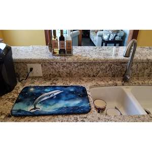 Dolphin Starry Sea Dish <b>Drying</b> <b>Mat</b> Absorbent Countertop 14 X 21\" Multicolor <b>Kitchen</b> Counter Dish Drainer Pad - Product Image 2