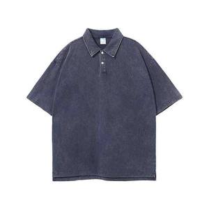 T-shirts pour hommes en coton tricoté 100% à col personnalisé, manches courtes, logo, délavage à l'acide, coupe classique - Product Image 1