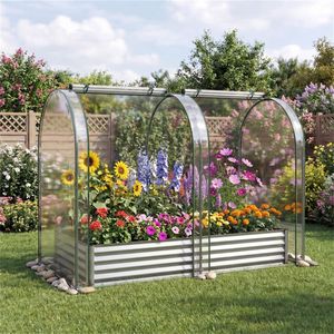 3-in-1 Galvanized Metal <b>Planter</b> <b>Box</b> 130-Gal Raised Garden Bed with Silver Greenhouse Cover Garden Greenhouses & Rooms - Product Image 5