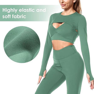 Conjunto Deportivo de 3 Piezas, Transpirable, de Manga Larga, Sólido, Elástico, con Sudadera Corta Estilosa y Leggings Cómodos - Product Image 4