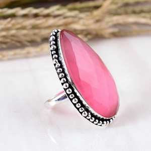 SHYAM JEWELRS Natural Pink Mona Lisa <b>Ring</b> 925 <b>Sterling</b> <b>Silver</b> Bezel <b>Set</b> Faceted Pear Shape Gemstone Handmade Beaded Border Boho - Product Image 2