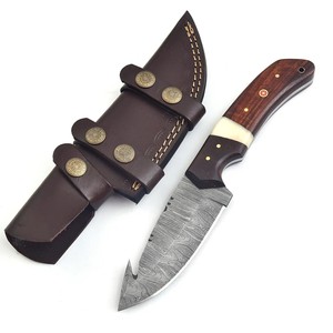 Nordic Forge Damascus Steel Gut Hook Skinner <b>Knife</b> Rosewood <b>Bone</b> <b>Handle</b> Full Tang Hunting & Camping <b>Knife</b> Scout Carry Sheath - Product Image 1