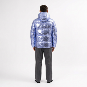 Chaqueta Acolchada con Capucha para Hombre, Color Azul Claro, Transpirable, Resistente al Viento, Relleno de Poliéster, Cierre Frontal con Cremallera, Corte Regular, 220g - Product Image 6