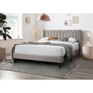 Moderna Struttura Letto Queen Size con Testiera Imbottita in Tessuto Marrone Chiaro con Design a Diamante Unico, Stile Accattivante e Distintivo - Product Image 4