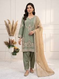 Conjunto de diseñador con bordado de secuencia, top de satén de vidrio con falda y dupatta, completamente cosido y listo para usar. - Product Image 1