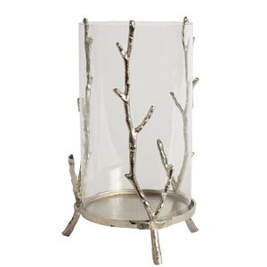 Organic Metal Twig Frame Glass Cylinder Candle Vessel Rustic <b>Silver</b> Woodland Floral Vase Tabletop Home Decor - Product Image 1