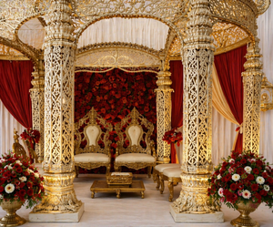 Decoración de Lujo para Mandap de Boda Jain, Tema Majestuoso para Boda India, Mandap Estilo Bollywood, Mandap Maharaja, Mandap con Diseño de Bigote, EE. UU. - Product Image 5