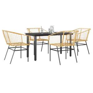 Ensemble de salle à manger de jardin 5 pièces en polyrotin marron avec table en verre - Product Image 1