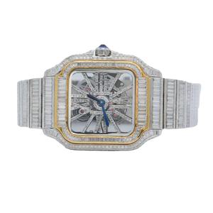 Nouvelle montre pour homme avec diamants taille baguette, cadran squelette, or blanc, argent, moissanite, montre de luxe sertie de diamants - Product Image 1