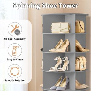 Scarpiera Girevole a 360 Gradi a 7 Livelli in Composito Legno-Plastica 60x60x184cm Grigia - Product Image 5