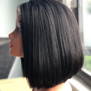 ผมแท้ธรรมชาติสีดำบราซิลแบบเรมี่ 6x6 เนื้อผมตรงแบบซิลกี้ สำหรับต่อผมแบบลูกไม้สีน้ำตาลอ่อน สำหรับวิกผมบ๊อบแบบปิดผมด้วยลูกไม้  เส้นผมดูเป็นธรรมชาติ - Product Image 1