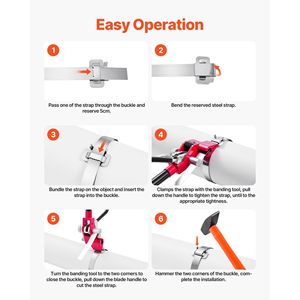 Kit de flejado de acero de alta resistencia de 200 pies con 200 cierres metálicos, herramienta manual para embalar palets y sellador - Product Image 3