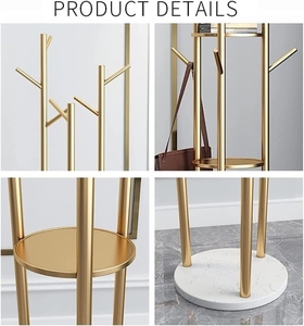 Modern design 3 tier <b>gold</b> coated metal cloth stand with marble base luxury entryway customized options - Product Image 4