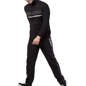 Survêtement noir pour homme à manches longues, col montant, décontracté, couleur unie, respirant, en polyester, coupe régulière, poids moyen, longueur mi-longue - Product Image 3