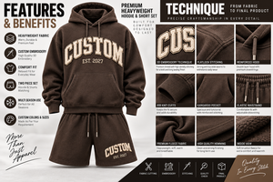Ensemble sweat-shirt et short pour homme, qualité supérieure, personnalisé, logo brodé, tissu French Terry, style décontracté, automne. - Product Image 6