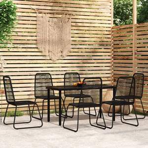Grand ensemble de salle à manger de jardin en acier noir thermolaqué et verre avec rotin PE – Mobilier d'extérieur élégant - Product Image 1