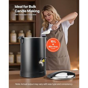 Fondeur de cire à chauffage rapide de 10,6 Qts pour la fabrication de bougies, avec bec verseur facile, affichage numérique de la température et base sablier, machines à fabriquer des bougies - Product Image 4