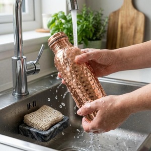 ILAHI's Hammered Copper Eco-Friendly 500ml <b>Water</b> <b>Bottle</b> Lid Classic Design Home Office Travel Outdoor Uttar Pradesh Model - Product Image 6