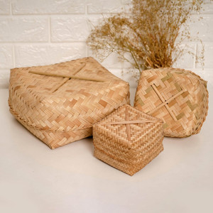 Set of woven <b>bamboo</b> lid boxes sweet brownie packaging <b>container</b> cheapest price storage box - Product Image 3