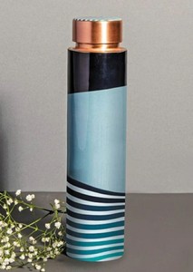Botella de agua de cobre esmaltado con diseño de piedras decorativas y tapa de cobre a prueba de fugas. Esta elegante botella es esmaltada. - Product Image 3
