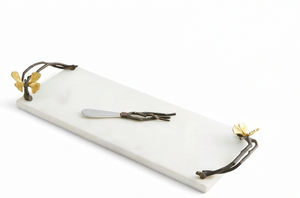 Plateau à fromage en marbre avec poignées en forme de papillon et ensemble de spatules en acier inoxydable, idéal pour la cuisine à domicile et l'utilisation en hôtel - Product Image 3