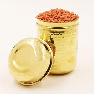 Handmade Brass Container Low Price Storage <b>Jar</b> for Dry Fruits Spices and Kitchen Use Brass Storage Container - Product Image 2