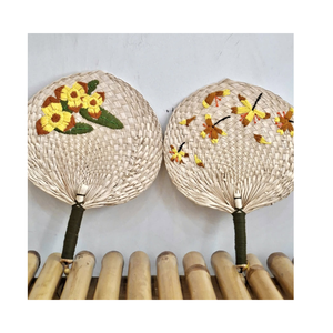 พัดลมไม้ไผ่งานปักลายดอกไม้งานฝีมือของที่ระลึกจากการทอผ้าธรรมชาติ - Product Image 4