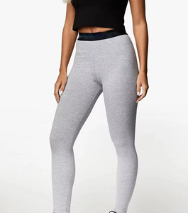 Leggings de yoga taille haute gris uni sans couture avec taille élastique pour la gym - Product Image 5