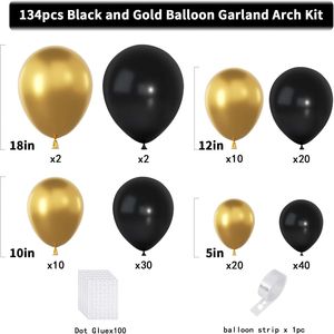 134pcs Black Gold <b>Balloons</b> Garland Arch Kit 2024 New Party <b>Decoration</b> Sets for Graduation - Product Image 3