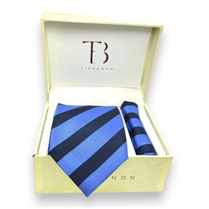Conjunto de Corbata Jacquard a Rayas Azules Premium |   Corbata de Poliéster de Diseño para Hombre, Combinación Elegante para Negocios, Bodas, Fiestas, Accesorio de Moda - Product Image 2