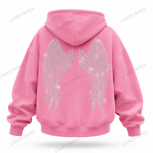 Sweat-shirt unisexe surdimensionné en coton 100% avec fermeture éclair et strass roses personnalisés, imprimé graphique en cristal, style streetwear, OEM - Product Image 3