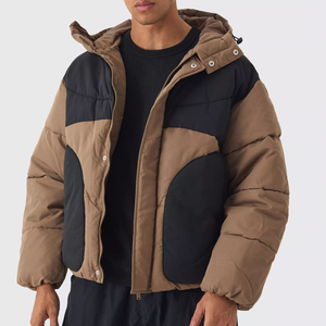 Blouson matelassé à capuche color block personnalisé, style urbain, fermeture éclair avant, beige, coupe-vent, hiver, homme, poches – Meilleures ventes - Product Image 1