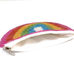Unisex Trendy <b>Rainbow</b> Beaded Cotton Fabric Coin Purse Handmade <b>Sequin</b> Zipper Embroidered Pouch Multicolor Compact Clutch Bag - Product Image 5