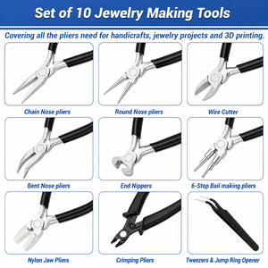 Lot de 10 outils de bijouterie en acier inoxydable avec pinces, pincettes et ouvre-anneaux pour projets de torsion de fil - Product Image 6