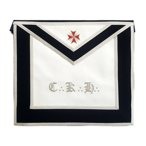 Tablier maçonnique du 30e degré du Rite écossais en cuir fait main noir, blanc, argenté avec broderie croix rouge Chevaliers Kadosh Franc-maçon - Product Image 1