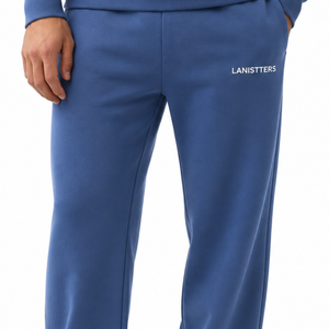 Men Blue Fleece Sweatpants Drawstring <b>Elastic</b> <b>Waist</b> Straight Leg Relaxed Fit Casual Winter Lounge <b>Trousers</b> with Pockets - Product Image 3