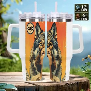 Gobelet isotherme en acier inoxydable 40 oz avec motif loup et femme pour usage extérieur - Product Image 2