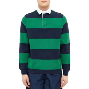 Polo à manches longues pour homme, respirant, personnalisé, à blocs de couleur, tricoté, décontracté, design bleu et blanc - Product Image 1