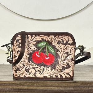 Hot Selling Women Fashionable Hand Tooled Genuine Leather Handbags Western Style Cherry Designer Crossbody Clutch Sling <b>Bags</b> - Product Image 4