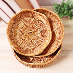 Ensemble de 3 plateaux de service ronds en rotin naturel tissé à la main, 20, 23, 28 cm, paniers de rangement pour fruits et pain pour la table de cuisine - Product Image 5