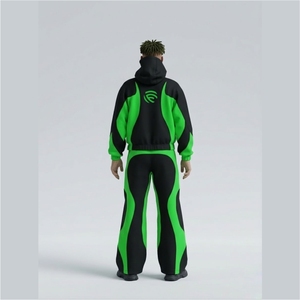 Conjunto Deportivo Personalizado para Hombre en Negro y Verde Neón, Chaqueta con Capucha y Pantalones Jogger, Ropa Deportiva Urbana - Product Image 2