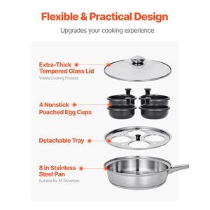 Padella Antiaderente in Acciaio Inox per 4 Uova Sode, con 4 Vaschette Rimovibili Grandi, per Cuocere e Friggere - Product Image 3