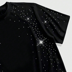 T-shirts pour hommes en coton 100% avec strass de luxe personnalisés, couleur unie, style streetwear décontracté, manches courtes, fournisseur en gros - Product Image 4