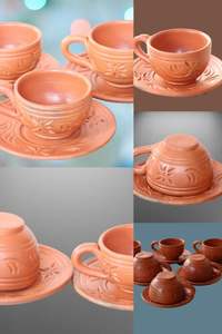 Juego de Taza y Platillo de Cerámica Hechos a Mano por Artesanos Tradicionales, Juego de Tazas de Café de Arcilla Terracota para el Hogar - Product Image 2