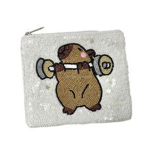 Cartoon Beaded Eco-Friendly Durable Fitness Pouch Gym Workout Dumbbell Bear Coin <b>Purse</b> Sequin Multicolor Sporty Zipper Bag <b>Cute</b> - Product Image 1
