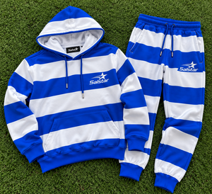 Custom Logo <b>Men's</b> Striped Hoodie Blue <b>White</b> Cotton Casual Hooded <b>Sweatshirt</b> with Front Pocket and Drawstring Closure - Product Image 6