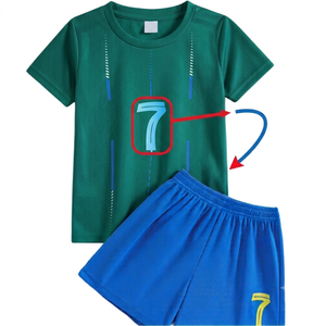 Ensemble de maillots de football pour garçons, blanc et bleu, manches courtes, évacuation de l'humidité, uniforme d'équipe personnalisé, tissu 100% polyester, maillot de sport - Product Image 5